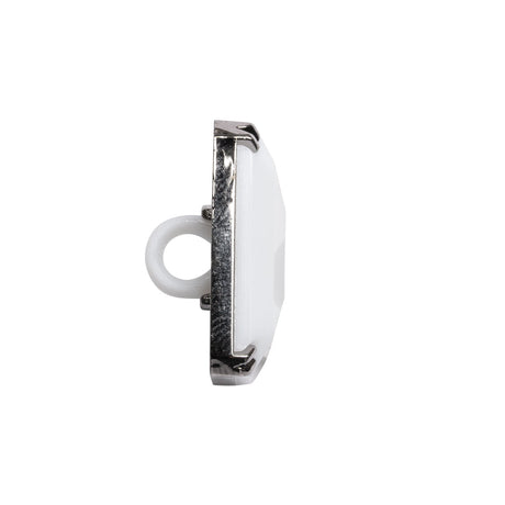 Rectangular Plastic Shank Back Button - White and Metallic Silver Faceted - 36L/23mm