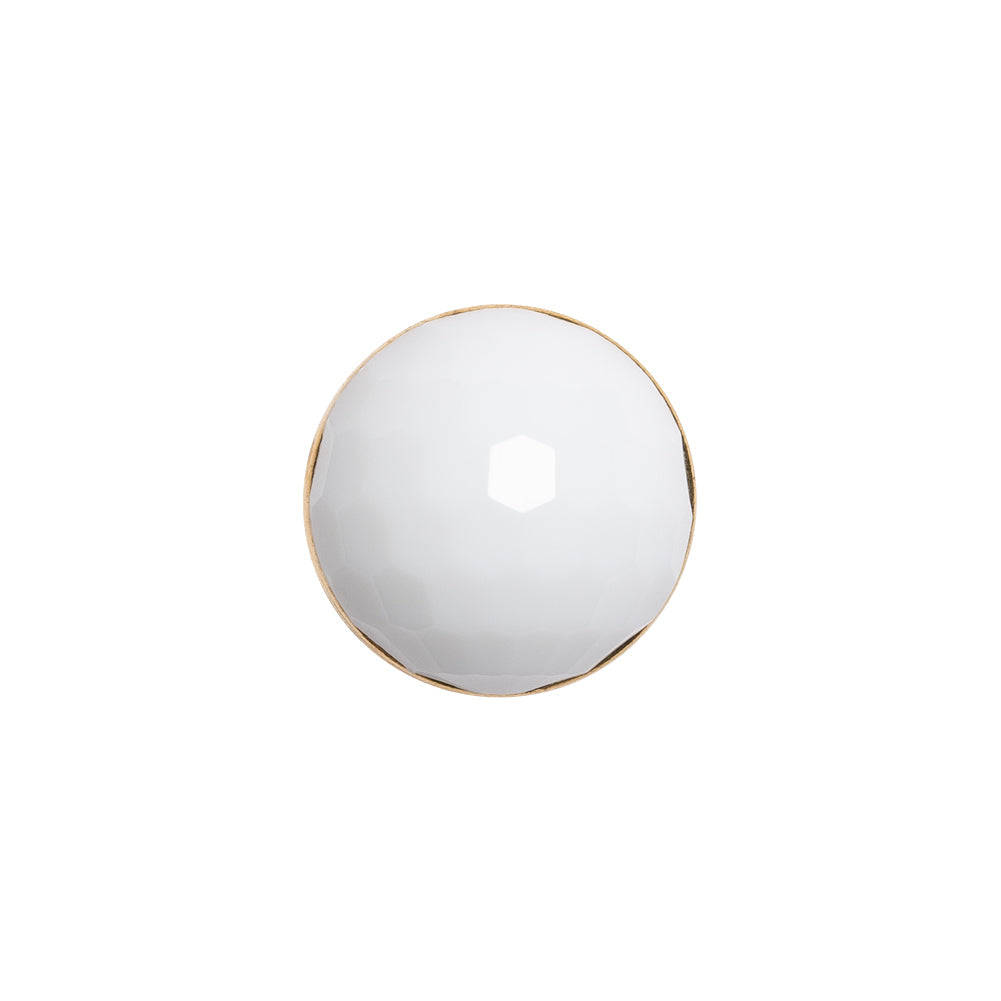 Domed Plastic Shank Back Button - White and Metallic Gold Faceted - 24L/15mm