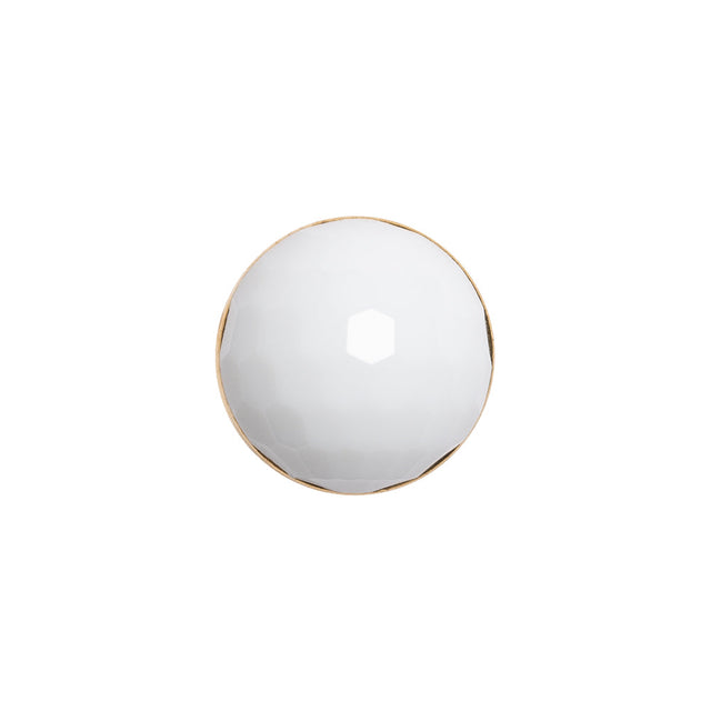 Domed Plastic Shank Back Button - White and Metallic Gold Faceted - 24L/15mm