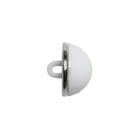 Domed Plastic Shank Back Button - White and Metallic Silver Faceted - 24L/15mm