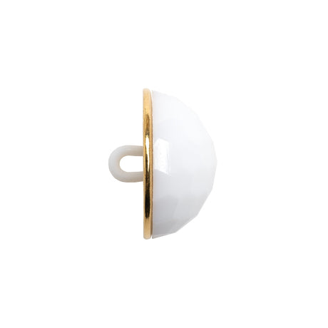 Domed Plastic Shank Back Button - White and Metallic Gold Faceted - 32L/20mm