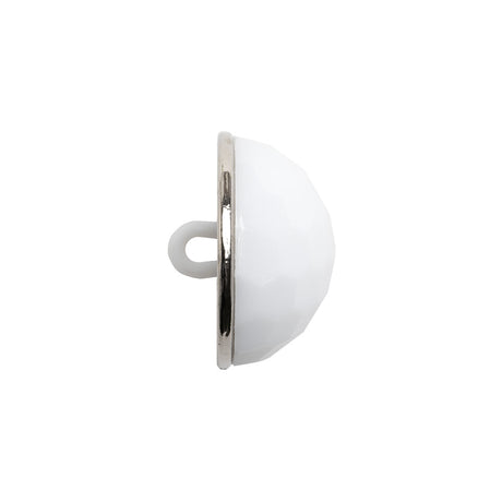 Domed Plastic Shank Back Button - White and Metallic Silver Faceted - 32L/20mm