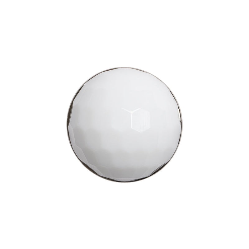 Domed Plastic Shank Back Button - White and Metallic Silver Faceted - 32L/20mm