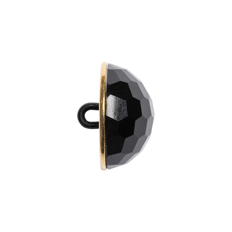 Domed Plastic Shank Back Button - Black and Metallic Gold Faceted - 32L/20mm