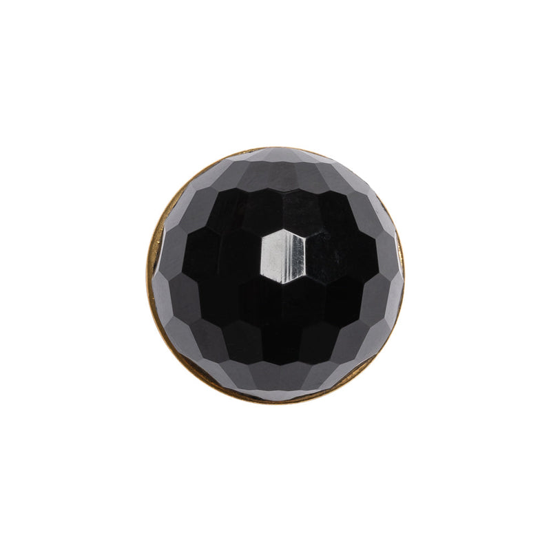 Domed Plastic Shank Back Button - Black and Metallic Gold Faceted - 32L/20mm