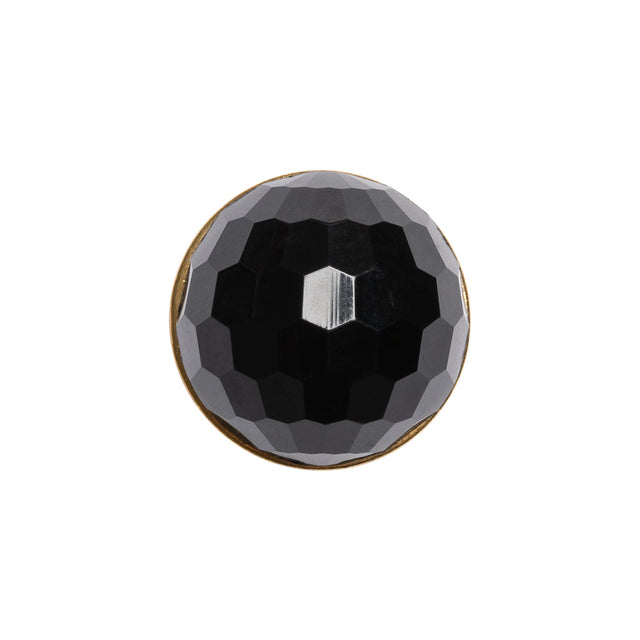 Domed Plastic Shank Back Button - Black and Metallic Gold Faceted - 32L/20mm