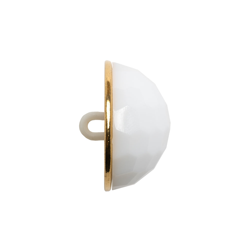 Domed Plastic Shank Back Button - White and Metallic Gold Faceted - 36L/23mm