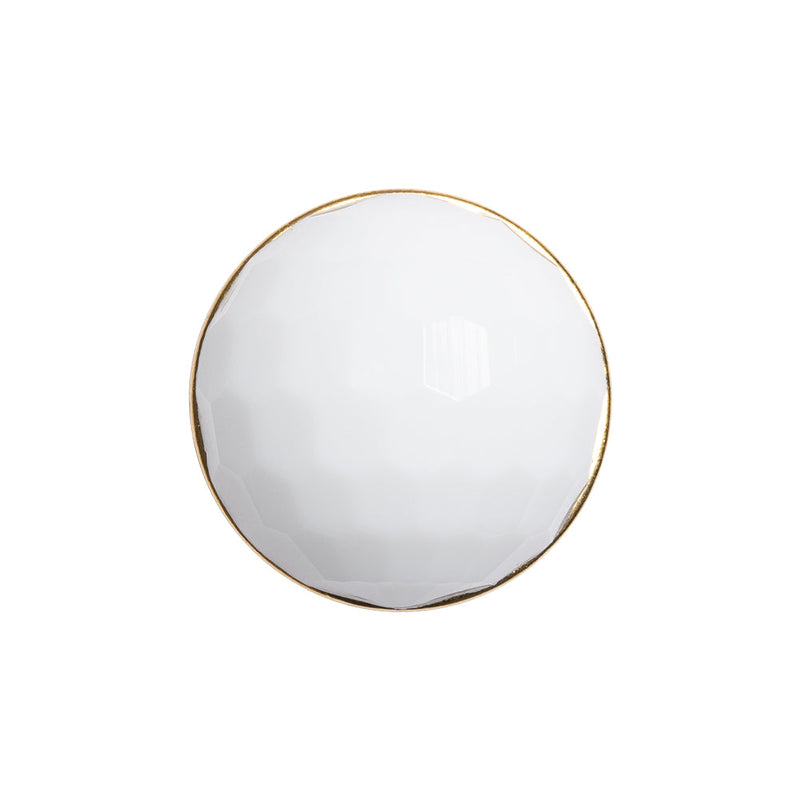 Domed Plastic Shank Back Button - White and Metallic Gold Faceted - 36L/23mm