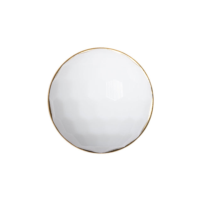 Domed Plastic Shank Back Button - White and Metallic Gold Faceted - 36L/23mm