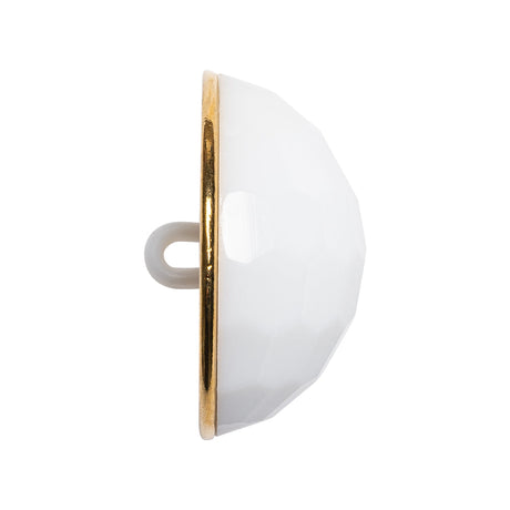 Domed Plastic Shank Back Button - White and Metallic Gold Faceted - 44L/28mm