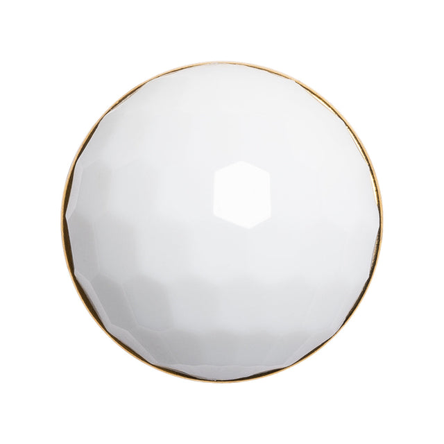 Domed Plastic Shank Back Button - White and Metallic Gold Faceted - 44L/28mm