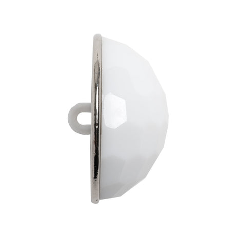 Domed Plastic Shank Back Button - White and Metallic Silver Faceted - 44L/28mm