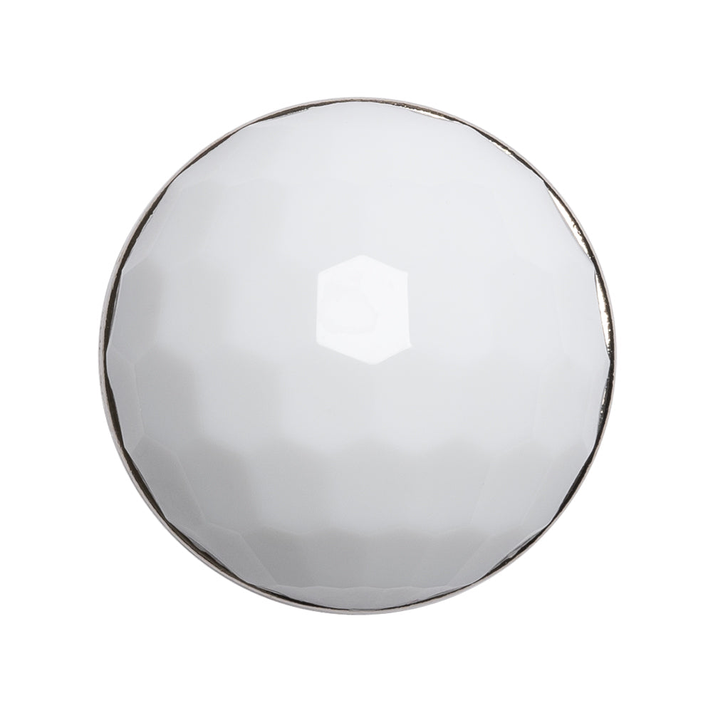 Domed Plastic Shank Back Button - White and Metallic Silver Faceted - 44L/28mm