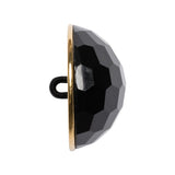 Domed Plastic Shank Back Button - Black and Metallic Gold Faceted - 44L/28mm