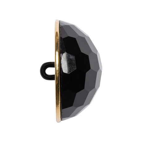 Domed Plastic Shank Back Button - Black and Metallic Gold Faceted - 44L/28mm