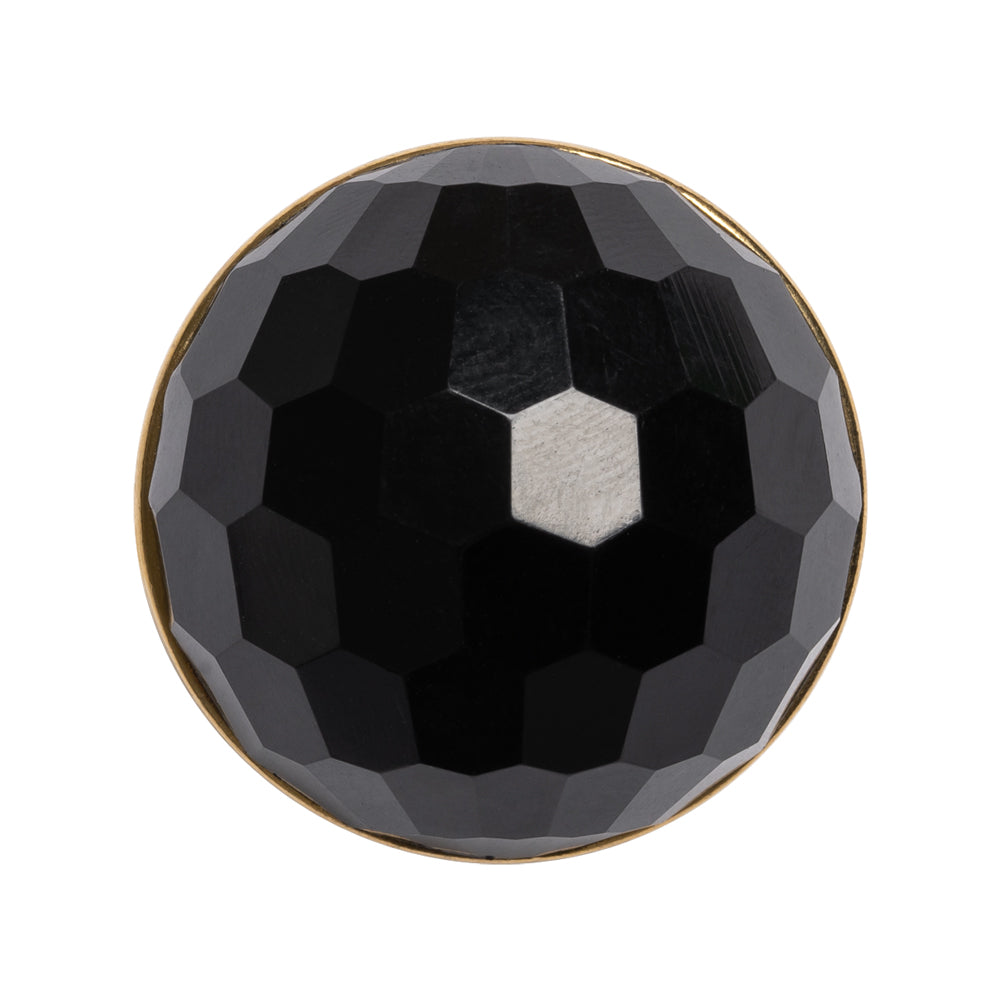 Domed Plastic Shank Back Button - Black and Metallic Gold Faceted - 44L/28mm