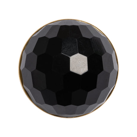 Domed Plastic Shank Back Button - Black and Metallic Gold Faceted - 44L/28mm
