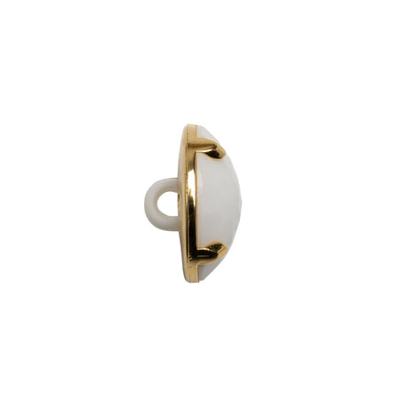 Plastic Shank Back Button - White and Metallic Gold Faceted Half Dome - 24L/15mm