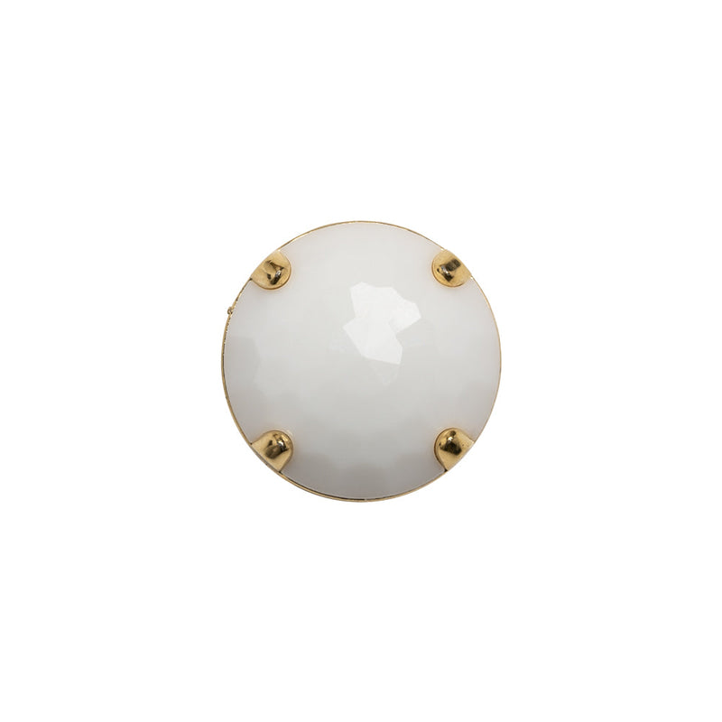 Plastic Shank Back Button - White and Metallic Gold Faceted Half Dome - 24L/15mm