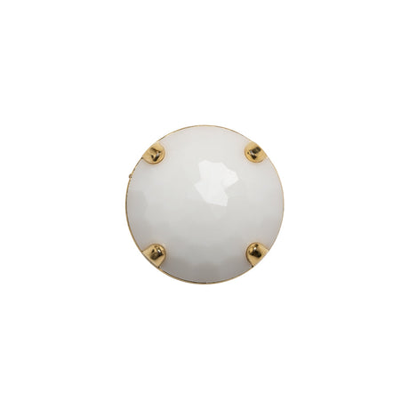 Plastic Shank Back Button - White and Metallic Gold Faceted Half Dome - 24L/15mm