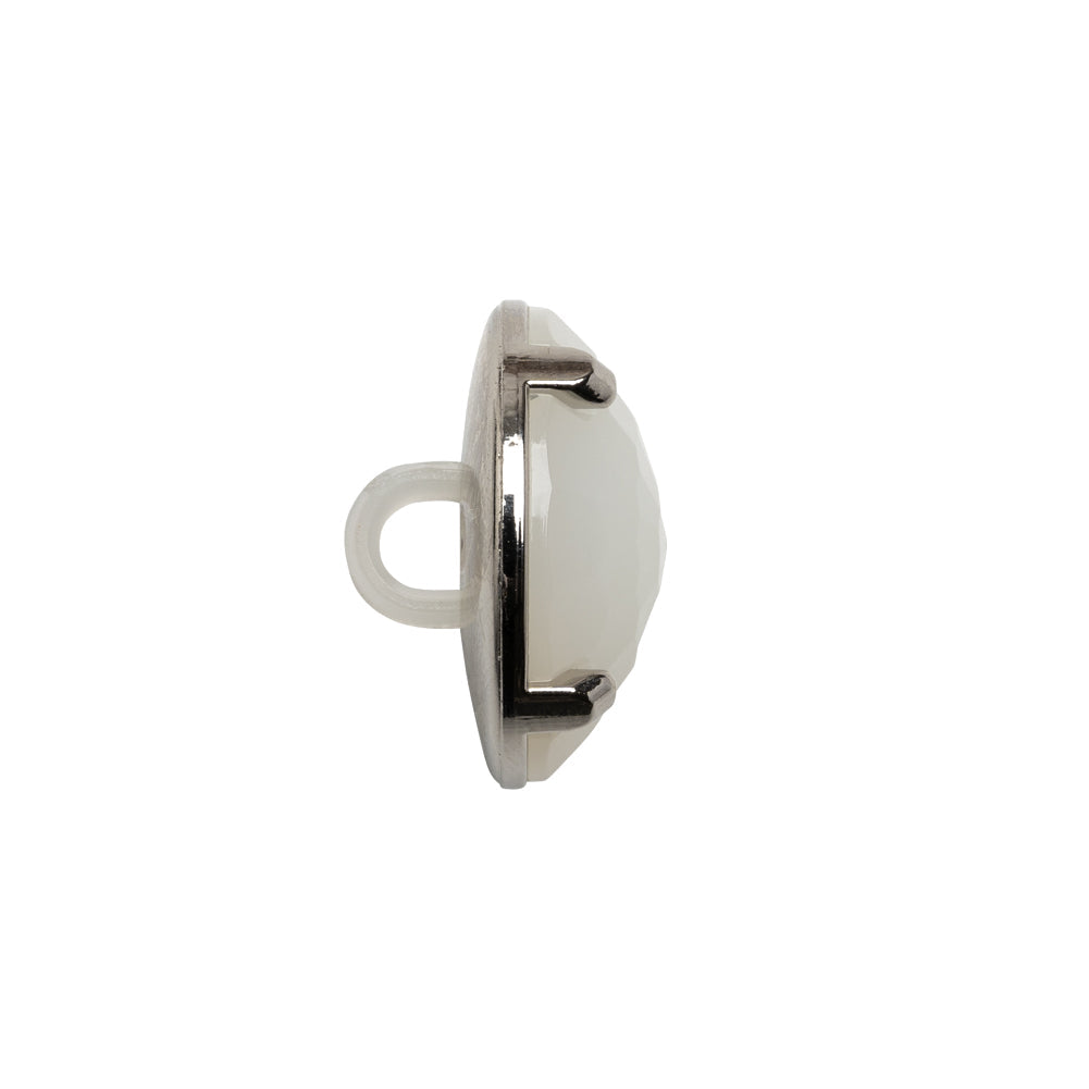 Plastic Shank Back Button - Semi-Translucent White and Metallic Silver Faceted Half Dome - 30L/19mm