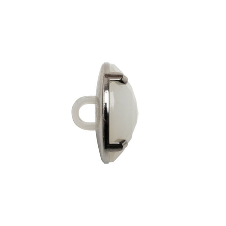 Plastic Shank Back Button - Semi-Translucent White and Metallic Silver Faceted Half Dome - 30L/19mm