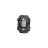 Plastic Shank Back Button - Semi-Translucent White and Metallic Silver Faceted Rounded Rectangle - 24L/15mm