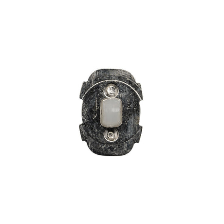 Plastic Shank Back Button - Semi-Translucent White and Metallic Silver Faceted Rounded Rectangle - 24L/15mm