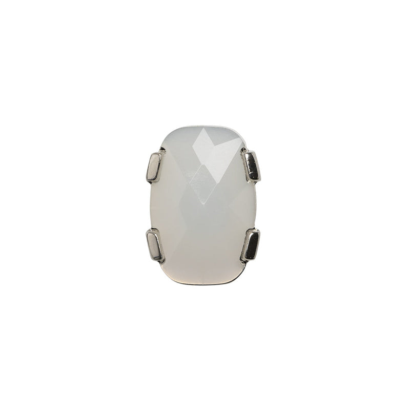 Plastic Shank Back Button - Semi-Translucent White and Metallic Silver Faceted Rounded Rectangle - 24L/15mm