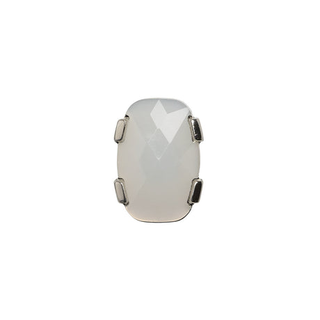 Plastic Shank Back Button - Semi-Translucent White and Metallic Silver Faceted Rounded Rectangle - 24L/15mm