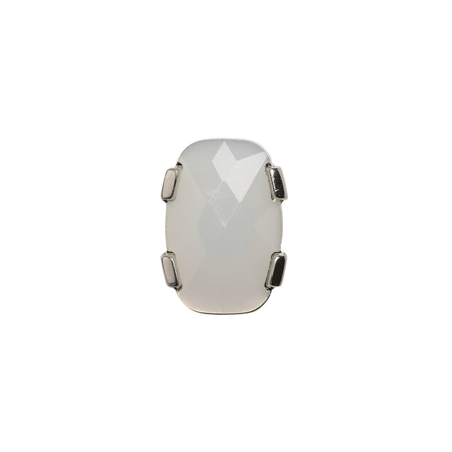 Plastic Shank Back Button - Semi-Translucent White and Metallic Silver Faceted Rounded Rectangle - 24L/15mm