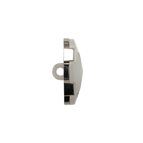 Plastic Shank Back Button - Semi-Translucent White and Metallic Silver Faceted Rounded Rectangle - 32L/20mm