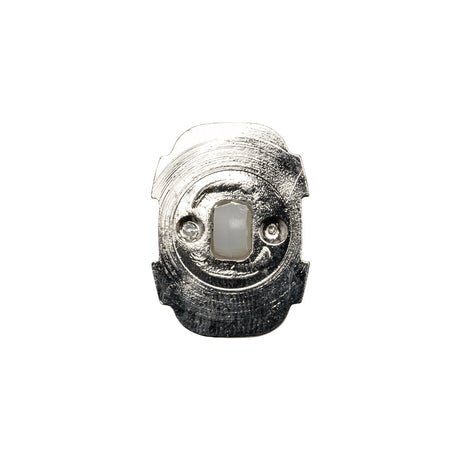 Plastic Shank Back Button - Semi-Translucent White and Metallic Silver Faceted Rounded Rectangle - 32L/20mm