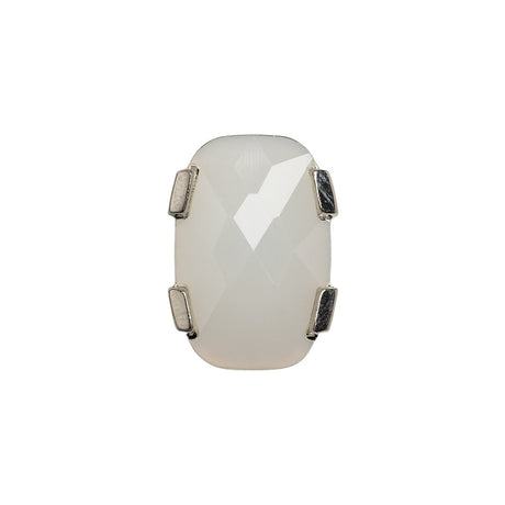 Plastic Shank Back Button - Semi-Translucent White and Metallic Silver Faceted Rounded Rectangle - 32L/20mm