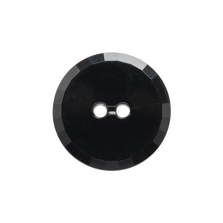 Flat Plastic 2-Hole Button - Black Faceted Rim - 36L/23mm