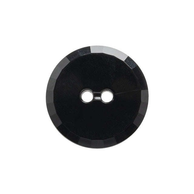 Flat Plastic 2-Hole Button - Black Faceted Rim - 36L/23mm