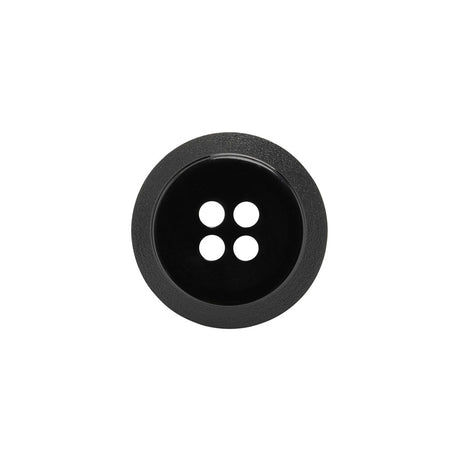 Plastic 4-Hole Button - Black Dish Shaped Matte Rim - 28L/18mm