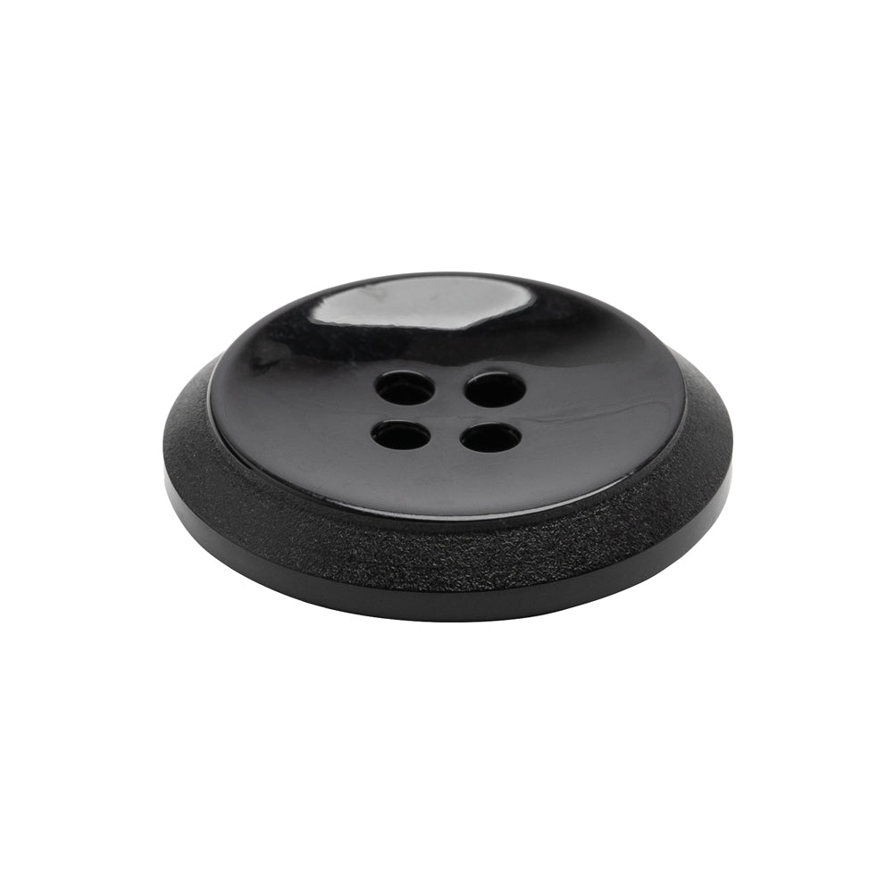 Plastic 4-Hole Button - Black Dish Shaped Matte Rim - 40L/25.5mm