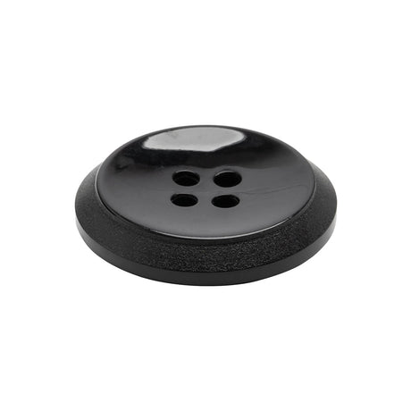 Plastic 4-Hole Button - Black Dish Shaped Matte Rim - 40L/25.5mm
