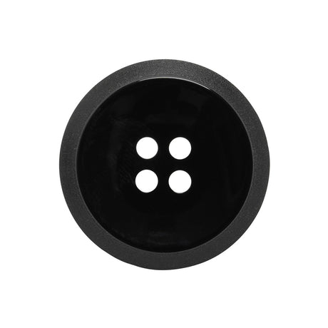 Plastic 4-Hole Button - Black Dish Shaped Matte Rim - 40L/25.5mm