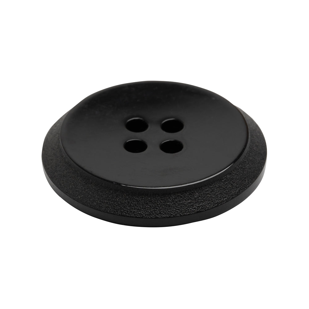 Plastic 4-Hole Button - Black Dish Shaped Matte Rim - 44L/28mm