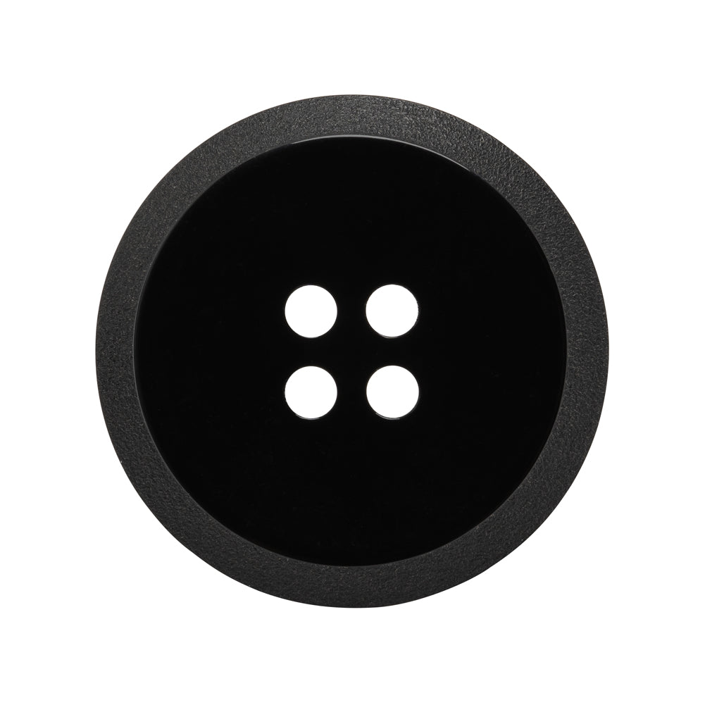 Plastic 4-Hole Button - Black Dish Shaped Matte Rim - 44L/28mm