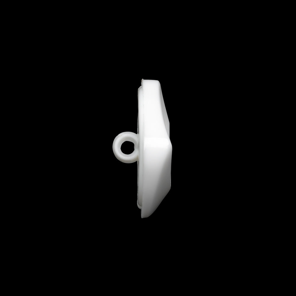 Square Plastic Shank Back Button - White Partial Matte Abstract - 32L/20mm