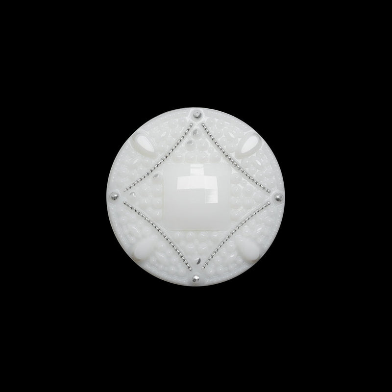 Faceted Plastic Shank Back Button - White and Silver Faux Gems - 30L/19mm