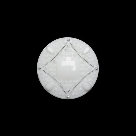 Faceted Plastic Shank Back Button - White and Silver Faux Gems - 30L/19mm