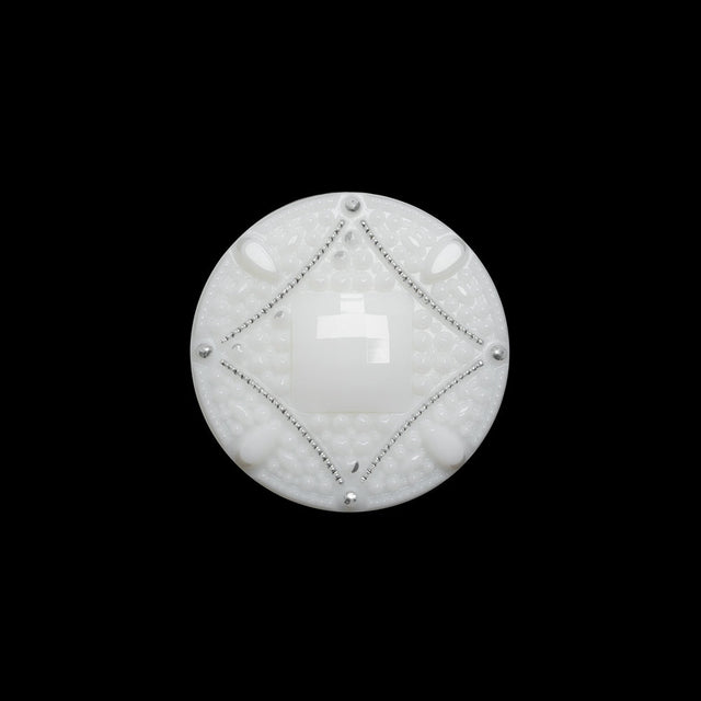 Faceted Plastic Shank Back Button - White and Silver Faux Gems - 30L/19mm