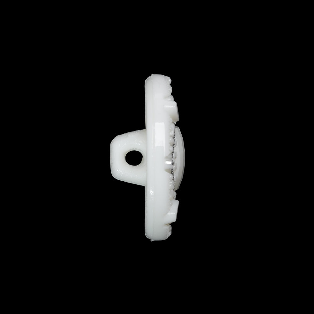Faceted Plastic Shank Back Button - White and Silver Faux Gems - 36L/23mm