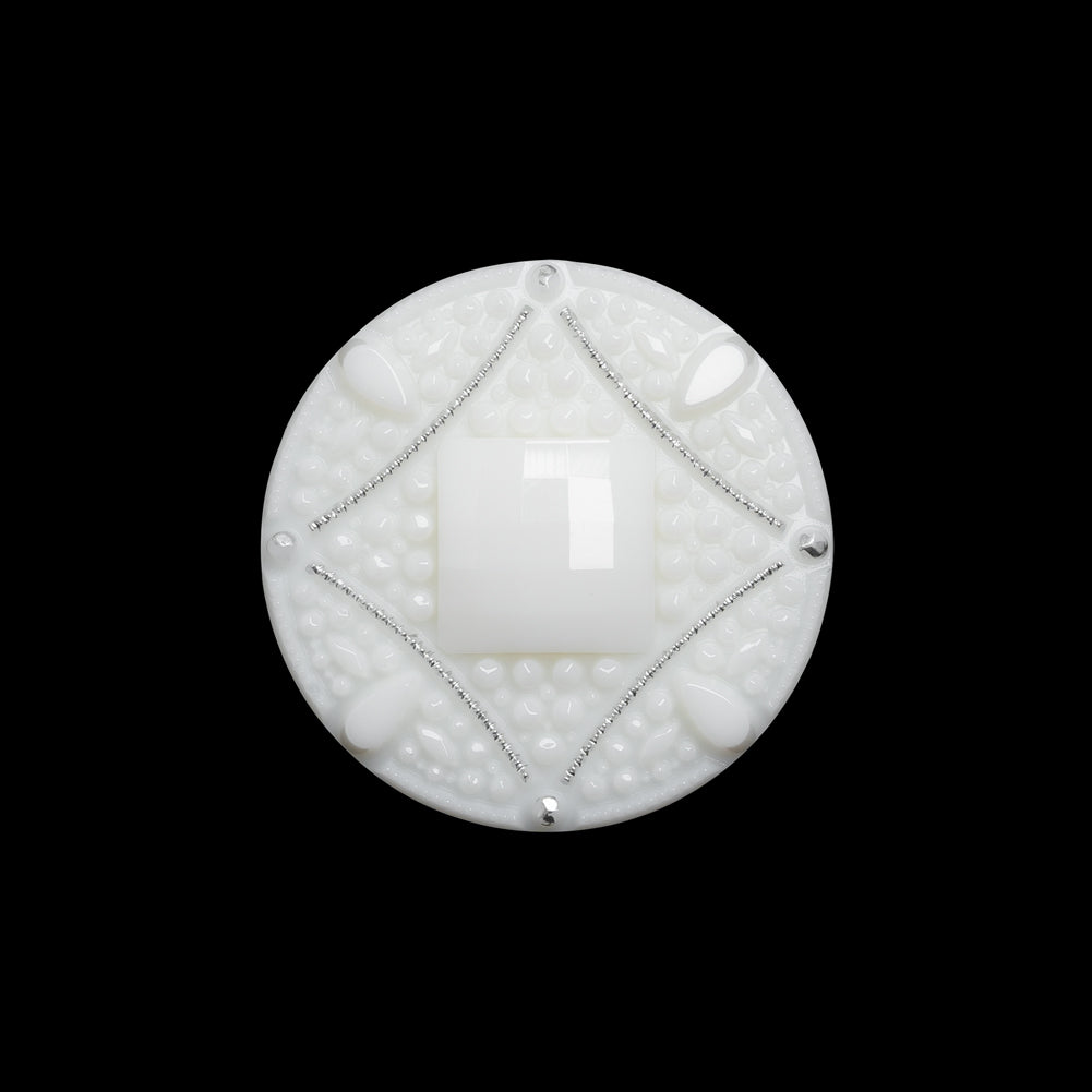 Faceted Plastic Shank Back Button - White and Silver Faux Gems - 36L/23mm