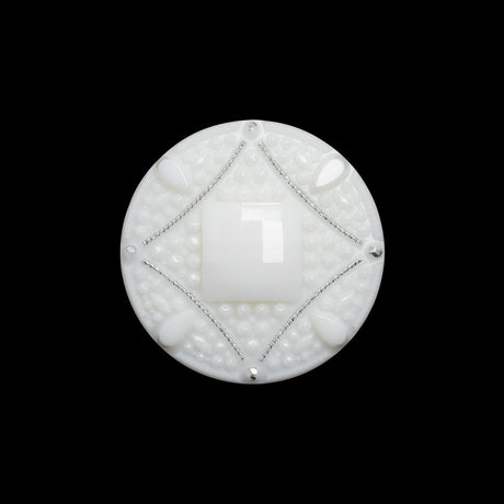 Faceted Plastic Shank Back Button - White and Silver Faux Gems - 36L/23mm