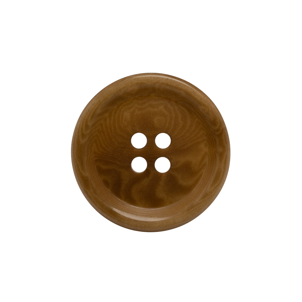 Horn 4-Hole Button - 36L/23mm - Light Brown Swirled Rolled Rim
